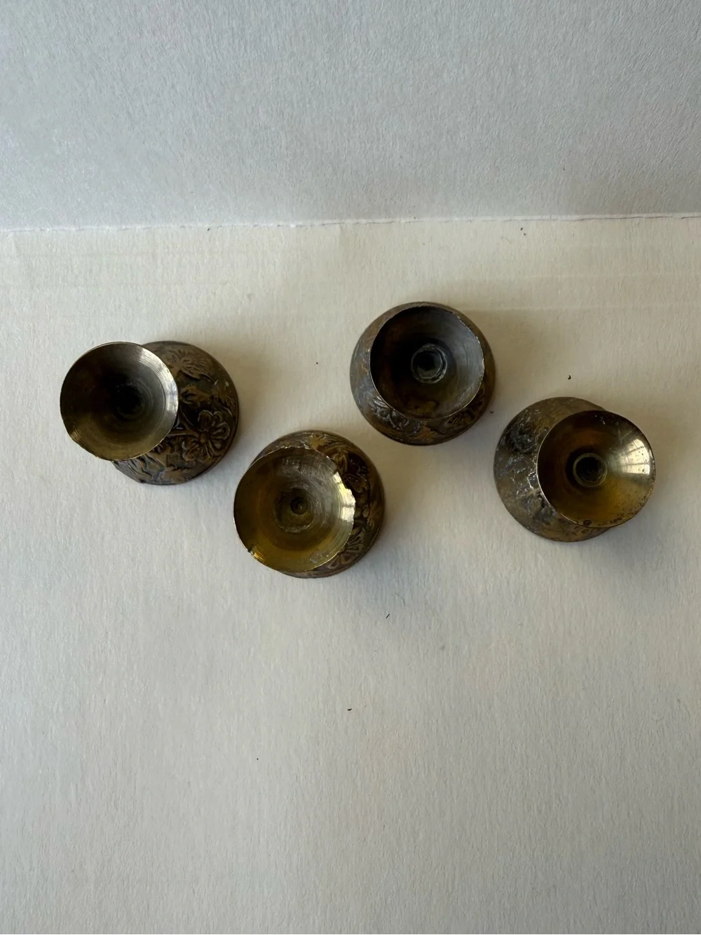 Set of 4 Antique-Style Mini Brass Tea or Liquor Goblets.